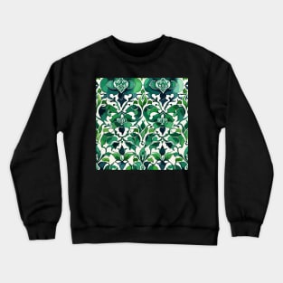 Green Ottoman Pattern on White Crewneck Sweatshirt